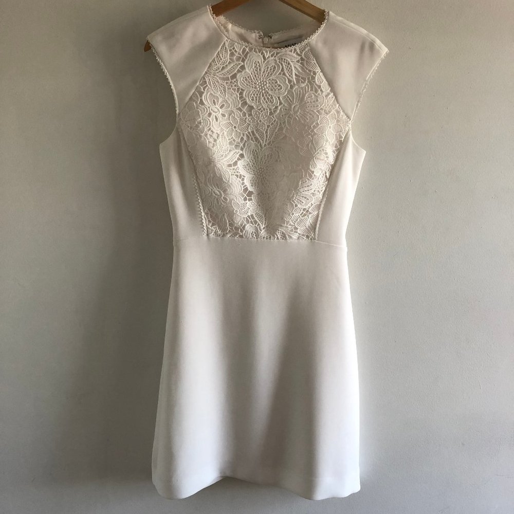 Reiss White Lace Cap Sleeve A-Line Dress - Size 4